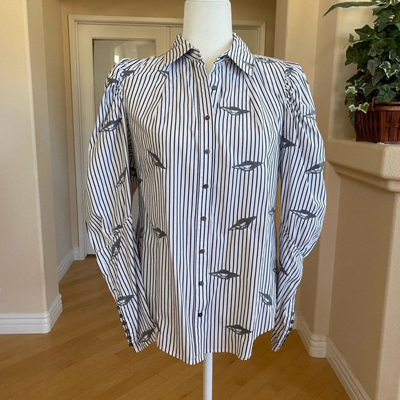 Nicole Miller Striped Button-Down Shirt with Unique Embroidered Pattern - Picture 1 of 8